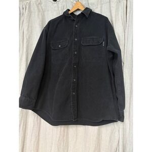 Woolrich Mens XL Black Chamois Cloth Flannel Shirt Heavy Cott Workwear Button Up